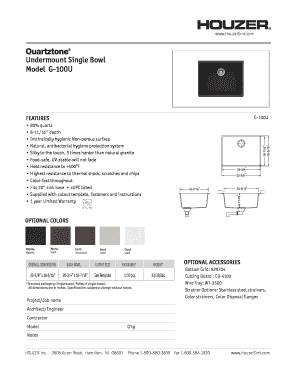 Undermount Single Bowl Sink Specification Sheet