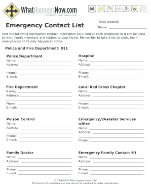 Emergency Contact List Template