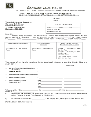 Application Form Gym - Garware Club House