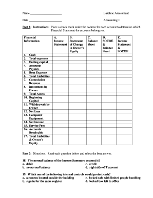 Accounting 1 Baseline Assessment Form
