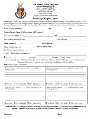 Transcript Request Form PDF - National Defense University