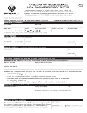 British Columbia Local Government Resident Elector Registration