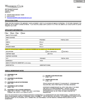 Woodbine Club Membership Application Form