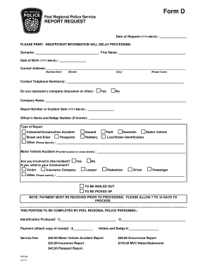 Peel Regional Police Report Request Form