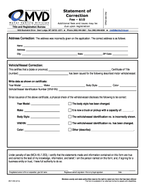 Montana Vehicle/Vessel Correction Form