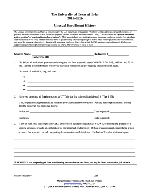 Unusual Enrollment History Form
