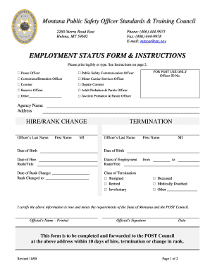 Montana Employment Status Form