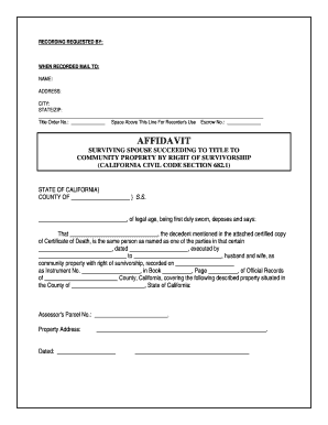 Surviving Spouse Affidavit for Community Property