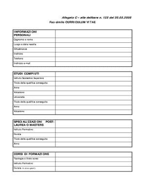 Modello di Curriculum Vitae