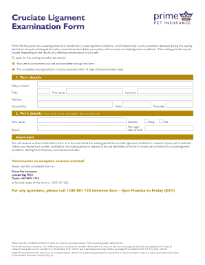 Cruciate Ligament Examination Form
