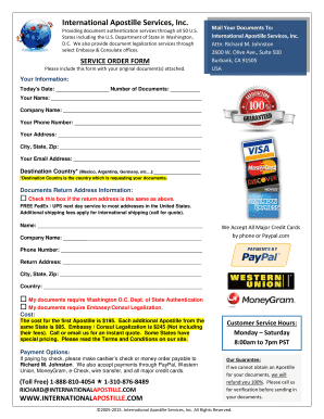 International Apostille Service Order Form