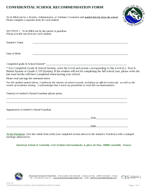 Confidential School Recommendation Form