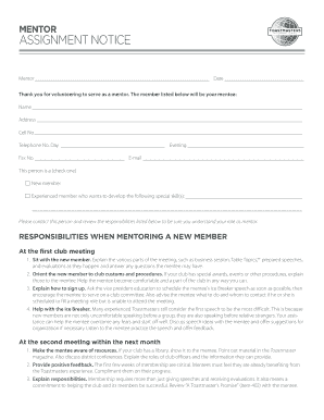 Toastmasters Mentor Assignment Notice