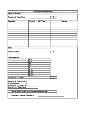 Petty Cash Reconciliation Form