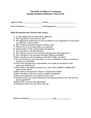 Sample Telephone Reference Check Form