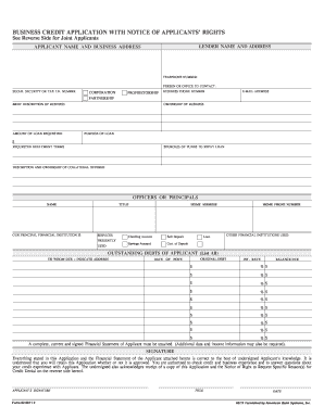 Business Credit Application with Notice of Rights