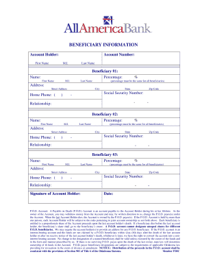 Payable on Death Account Beneficiary Form