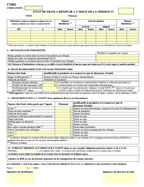 État de frais CNRS
