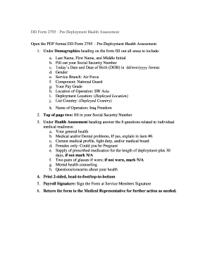 DD Form 2795 - Pre-Deployment Health Assessment