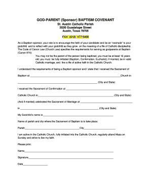 Baptism Sponsor Covenant