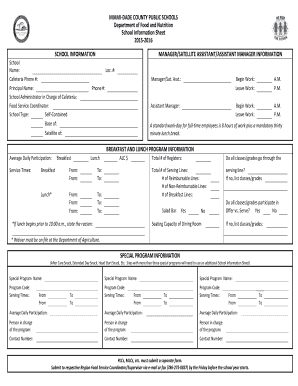 Miami-Dade County School Cafeteria Information Sheet