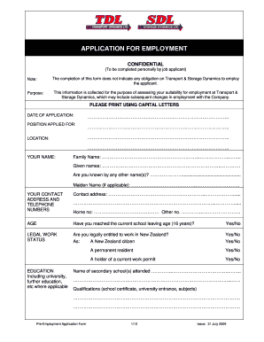 New Zealand Employment Application Form