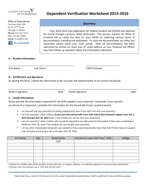 2015-2016 Dependent Verification Worksheet