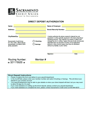 Direct Deposit Authorization Form
