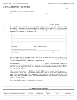 California Annual License Fee Notice