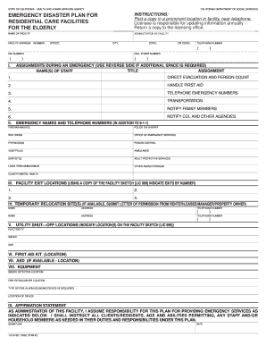California Emergency Disaster Plan for Elderly Care Facilities