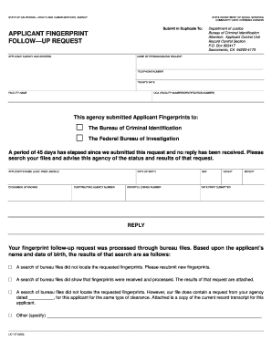 California Fingerprint Follow-Up Request Form