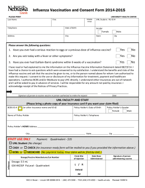 Influenza Vaccination and Consent Form