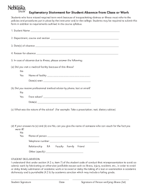 Student Absence Explanatory Statement Form