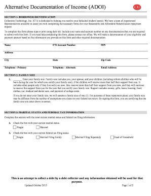 Alternative Documentation of Income Form