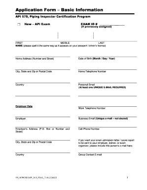 API 570 Piping Inspector Certification Application