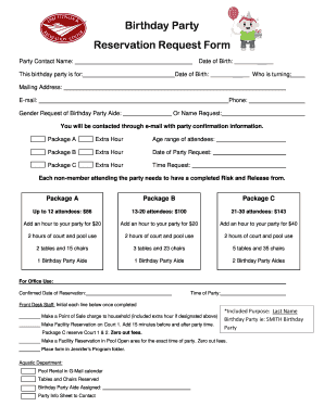 Birthday Party Reservation Request Form