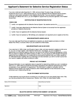 Selective Service Registration Status Certification