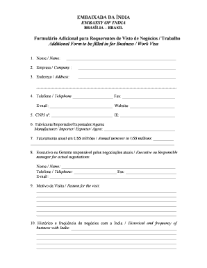 Formulário Adicional para Requerentes de Visto de Negócios / Trabalho