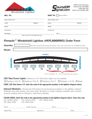 Pinnacle Windshield Lightbar Order Form