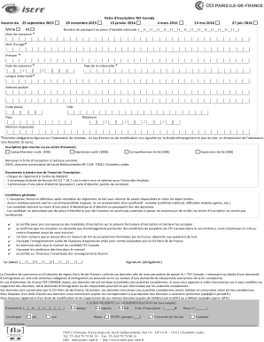 Fiche d'inscription TEF Canada