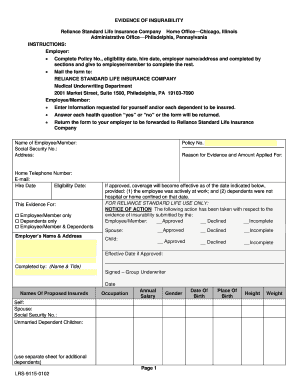 Evidence of Insurability Form
