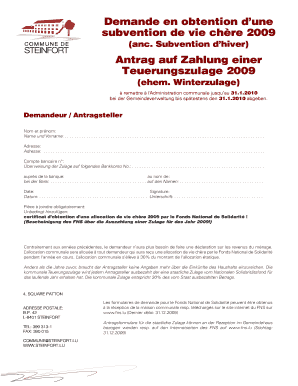 Demande en obtention dune subvention de vie chre