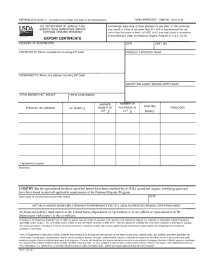 USDA Export Certificate TM-11