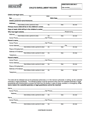 Child's Enrollment Record