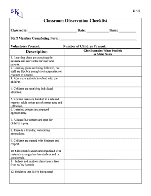 Classroom Observation Checklist Form E-433