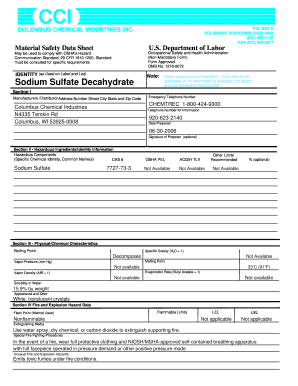 Material Safety Data Sheet for Sodium Sulfate Decahydrate