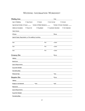 Wedding Information Worksheet