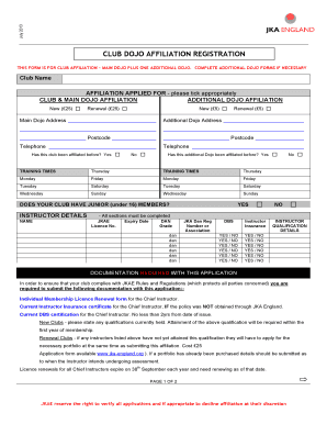 online affilation for dojo form