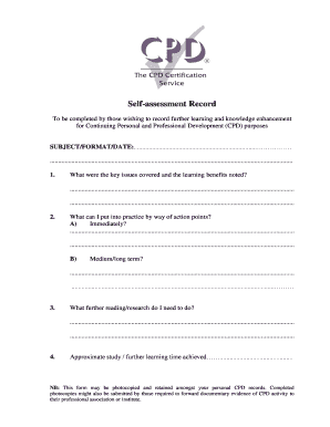 Self-Assessment Record for Continuing Professional Development