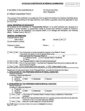 Physician's Certificate of Medical Examination for Guardianship